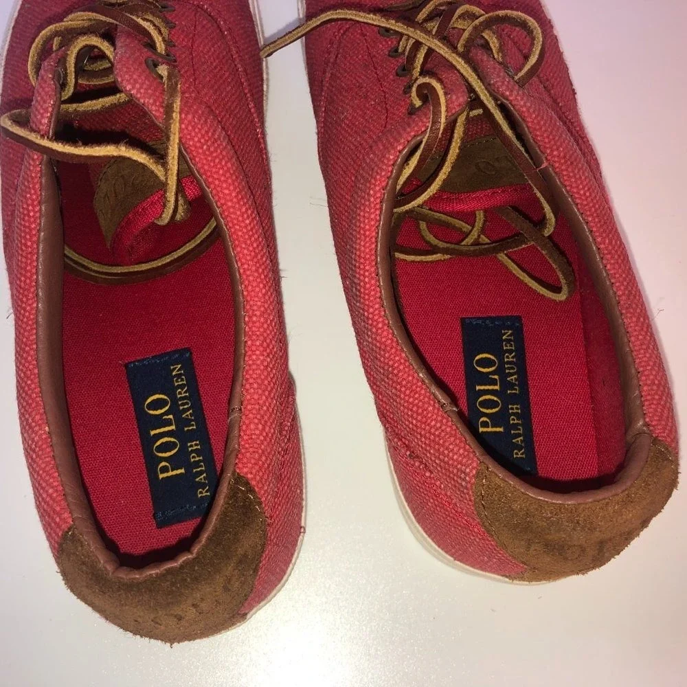 Polo Ralph Lauren Vaughn Men's Red Canvas Sneaker‎ Boat Shoes 9.5D
